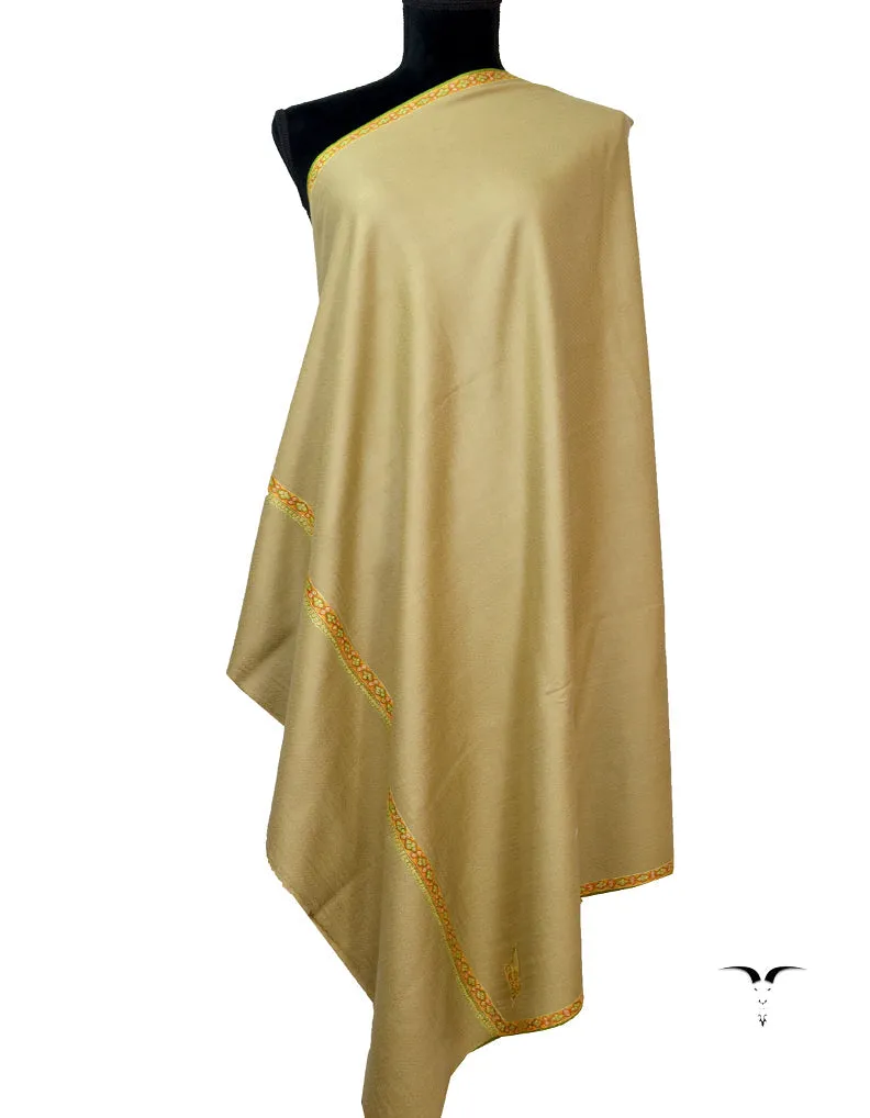 Natural Brown Pashmina Shawl With Sozni Work 5839