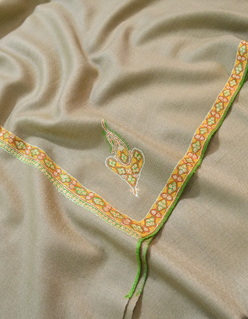 Natural Brown Pashmina Shawl With Sozni Work 5839