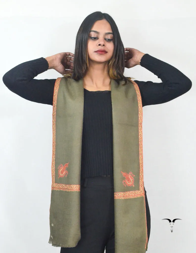 Natural Pashmina Shawl With Sozni Borders 5664
