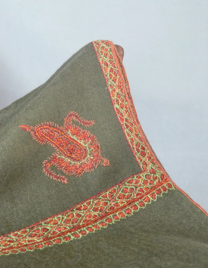 Natural Pashmina Shawl With Sozni Borders 5664