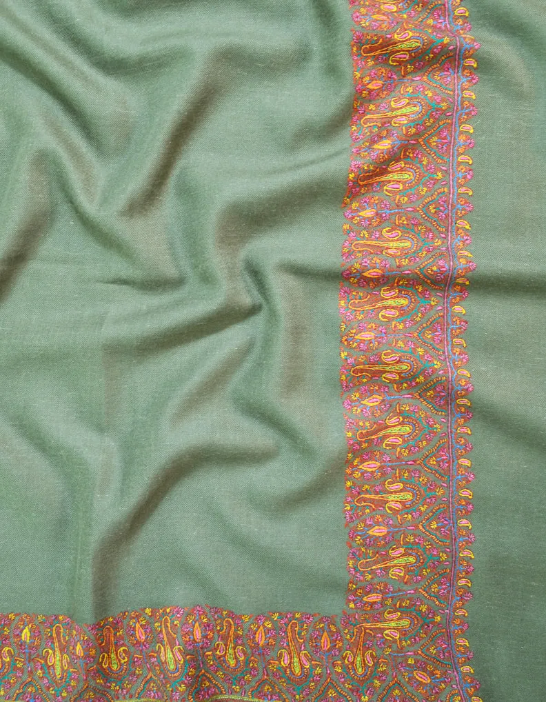 Natural Pashmina Shawl With Sozni Embroidery 5805