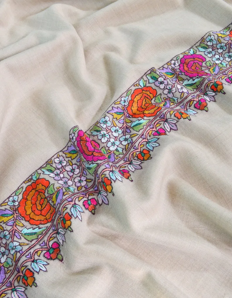 Natural White Pashmina Shawl With Papermachie Work 5486