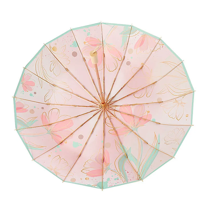New three-fold parasol 16-rib sun protection and UV protection French retro umbrella strong and wind-resistant high-end sun umbrella