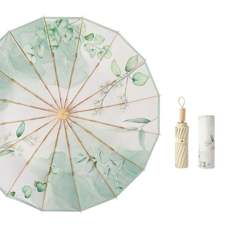 New three-fold parasol 16-rib sun protection and UV protection French retro umbrella strong and wind-resistant high-end sun umbrella