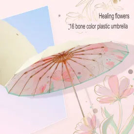 New three-fold parasol 16-rib sun protection and UV protection French retro umbrella strong and wind-resistant high-end sun umbrella