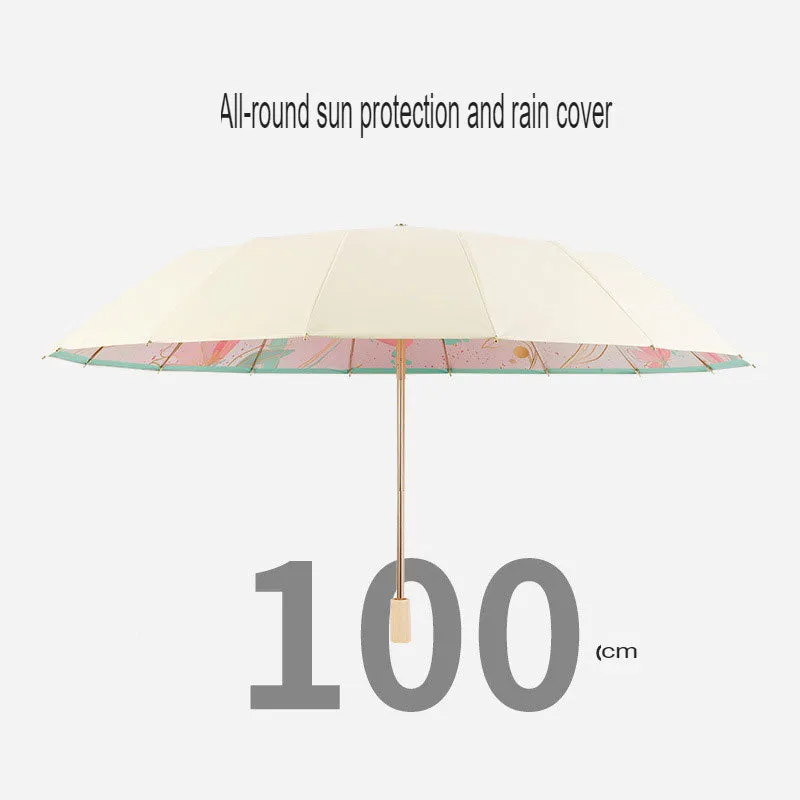 New three-fold parasol 16-rib sun protection and UV protection French retro umbrella strong and wind-resistant high-end sun umbrella