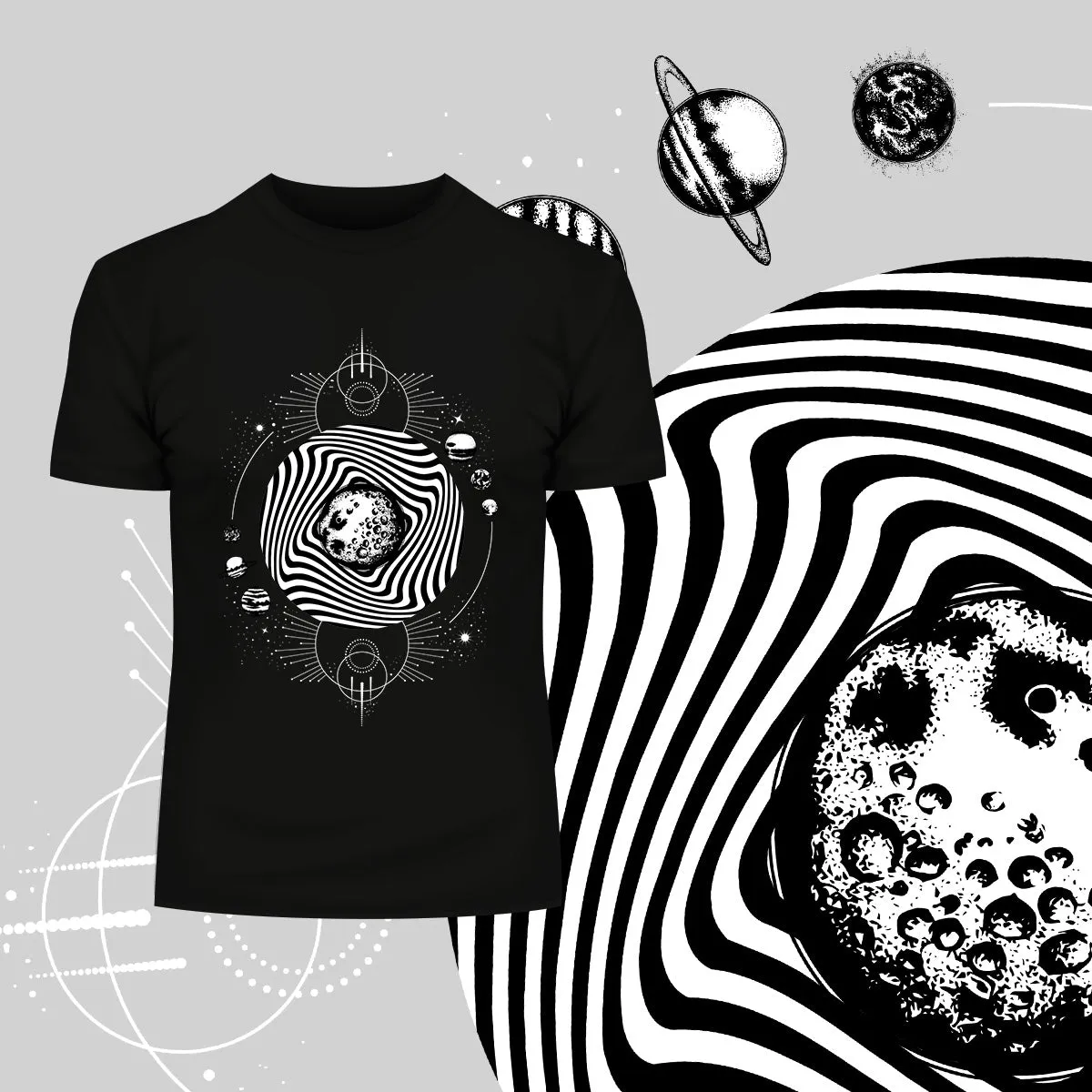 Old Skool - Surreal Moon illustration with planets