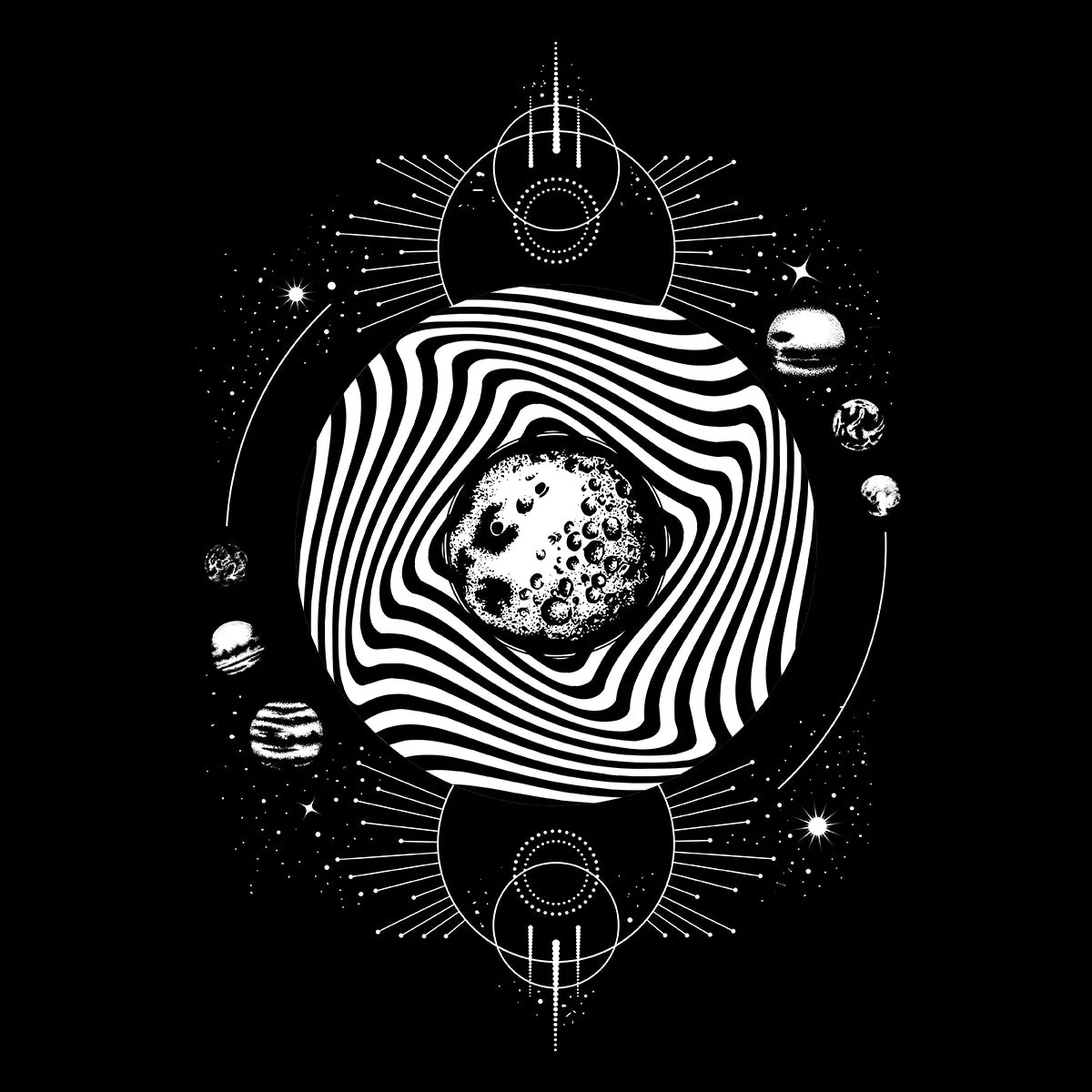 Old Skool - Surreal Moon illustration with planets