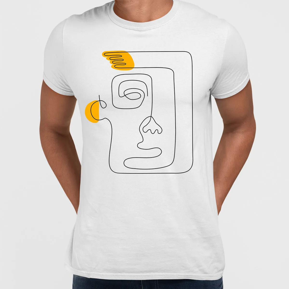 One Line Drawing Face T-Shirt Minimalist Abstract Art Graphic Tee, Unisex Design One