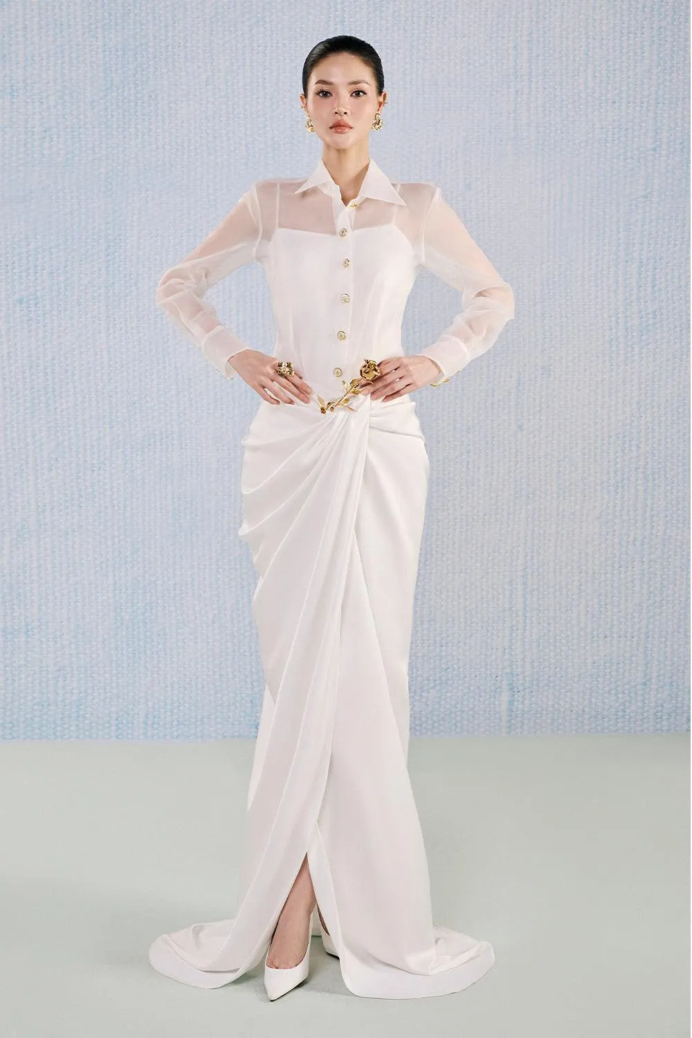 Opal Sarong Collared Neck Silk Organza Floor Length Set