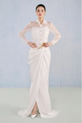 Opal Sarong Collared Neck Silk Organza Floor Length Set