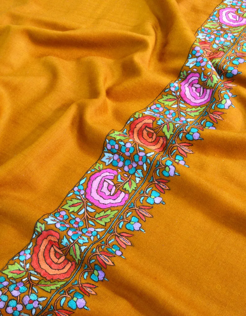 Orange Pashmina Shawl With Papermachie Work 5492