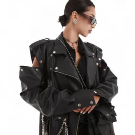 Oversized biker jacket with chains
