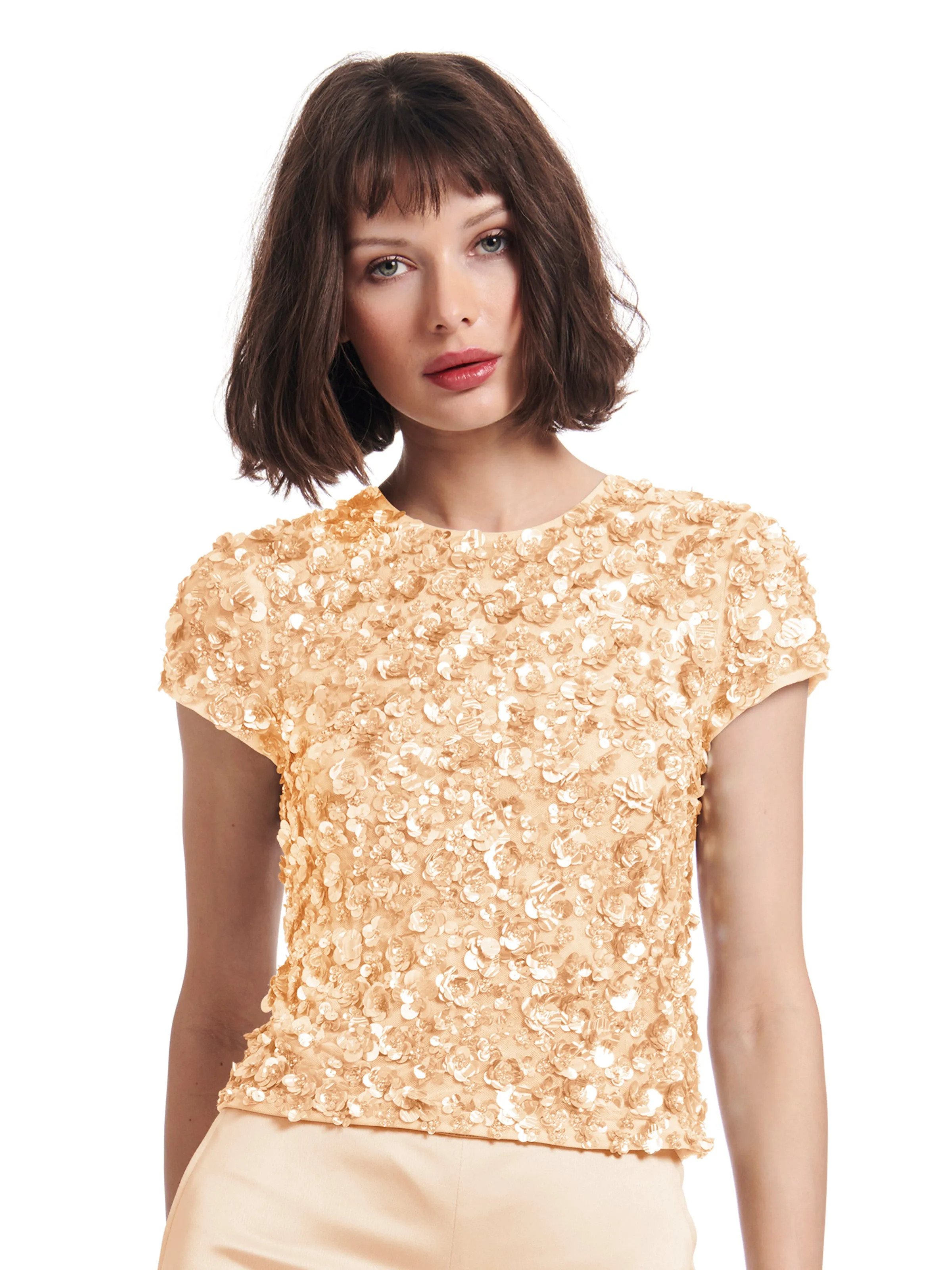 OYSTER CRUNCHY FLOWER HAND BEADED TOP