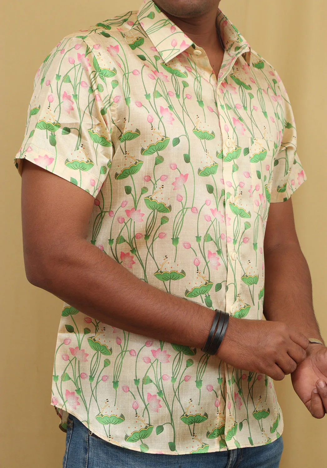 Pastel Kalamkari Tussar Silk Pichwai Shirt with Digital Print
