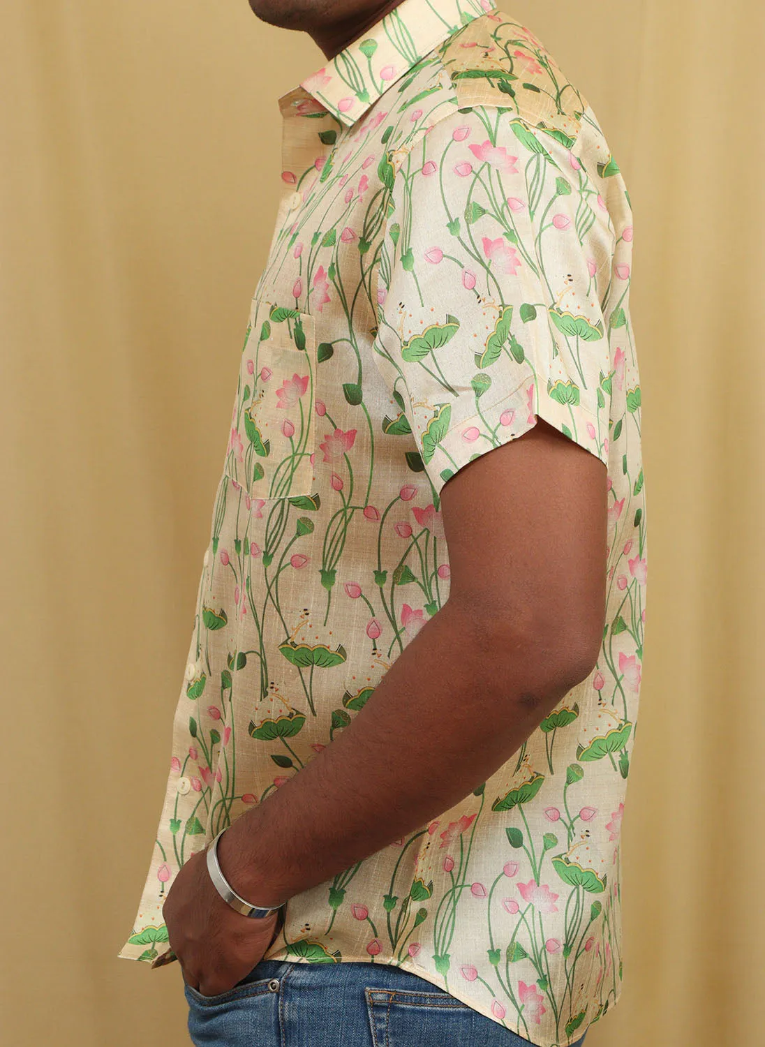 Pastel Kalamkari Tussar Silk Pichwai Shirt with Digital Print