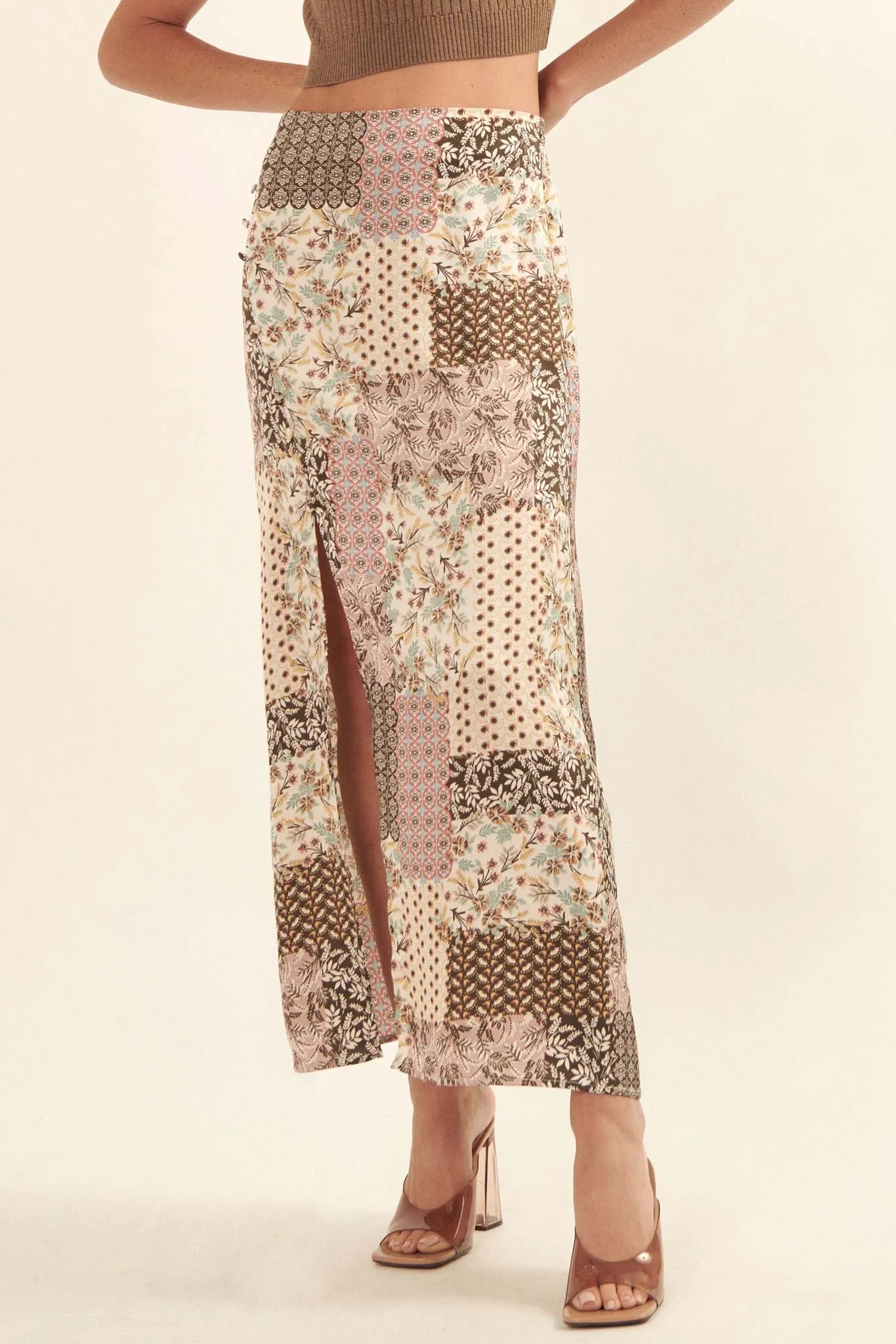 Patch It Up Floral Patchwork-Print Maxi Skirt