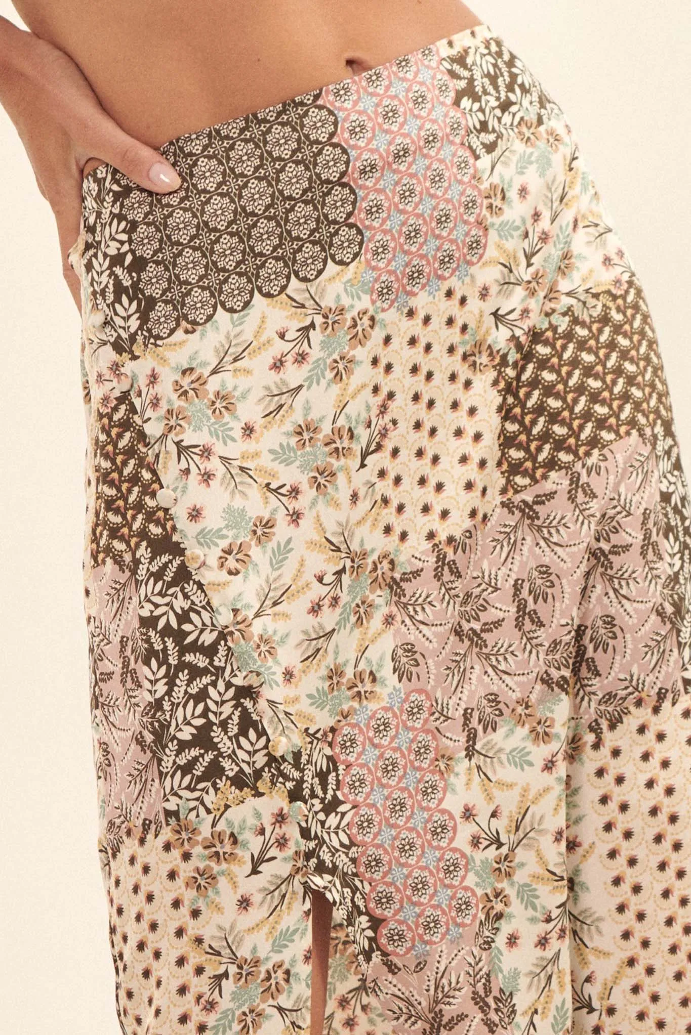Patch It Up Floral Patchwork-Print Maxi Skirt