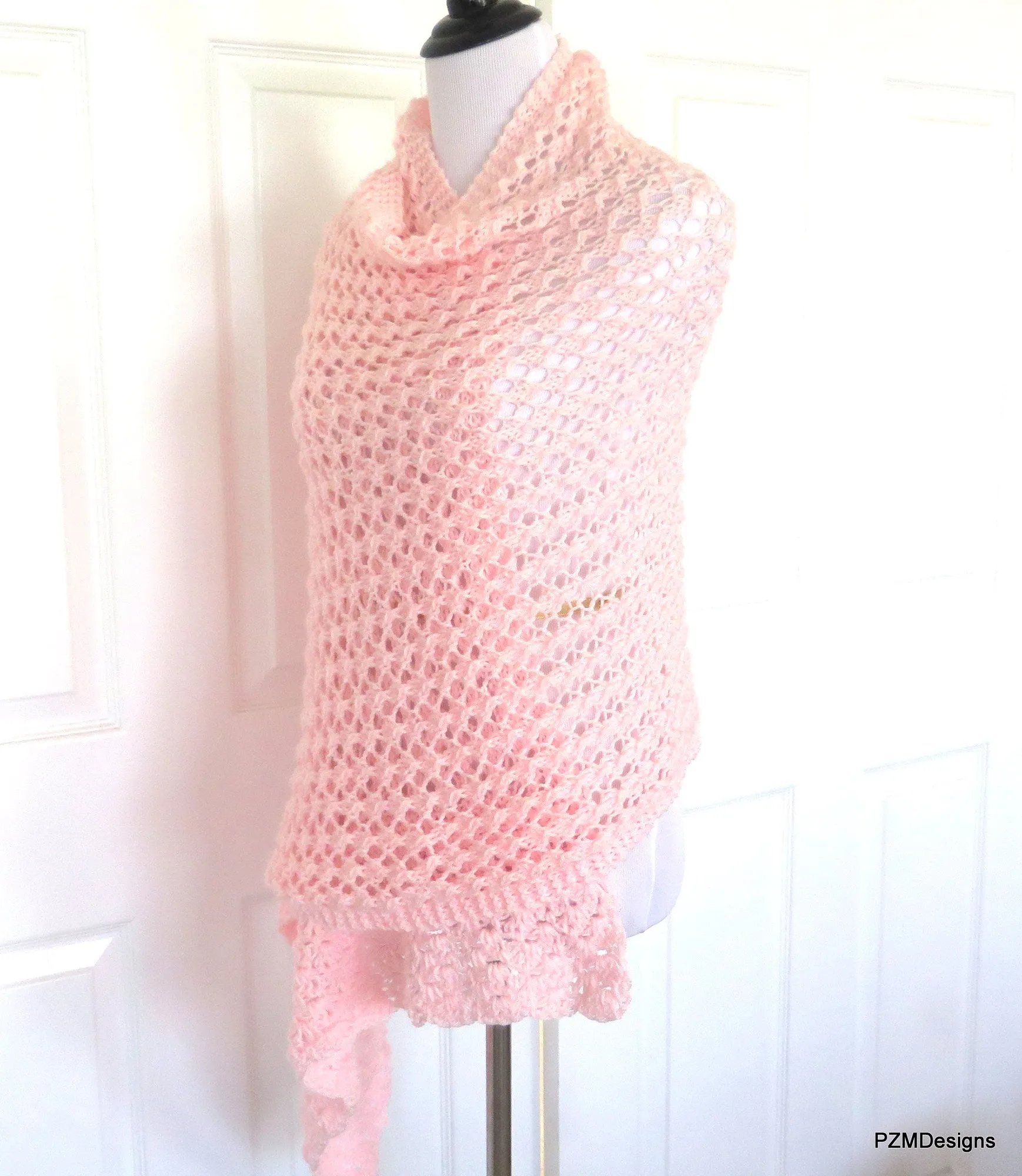Pink Knit Lace Shawl, Bridal Shawl, Prayer Shawl