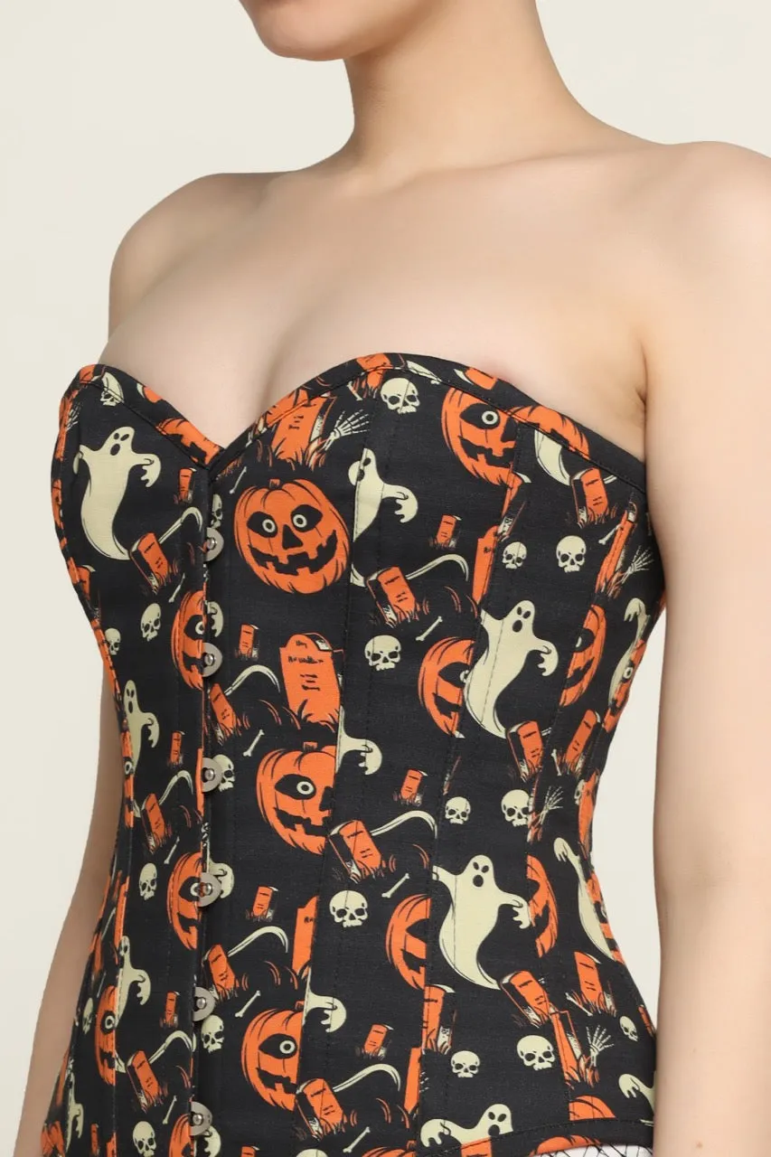 Pumpkin ghost printed waist reducing  overbust Corsets