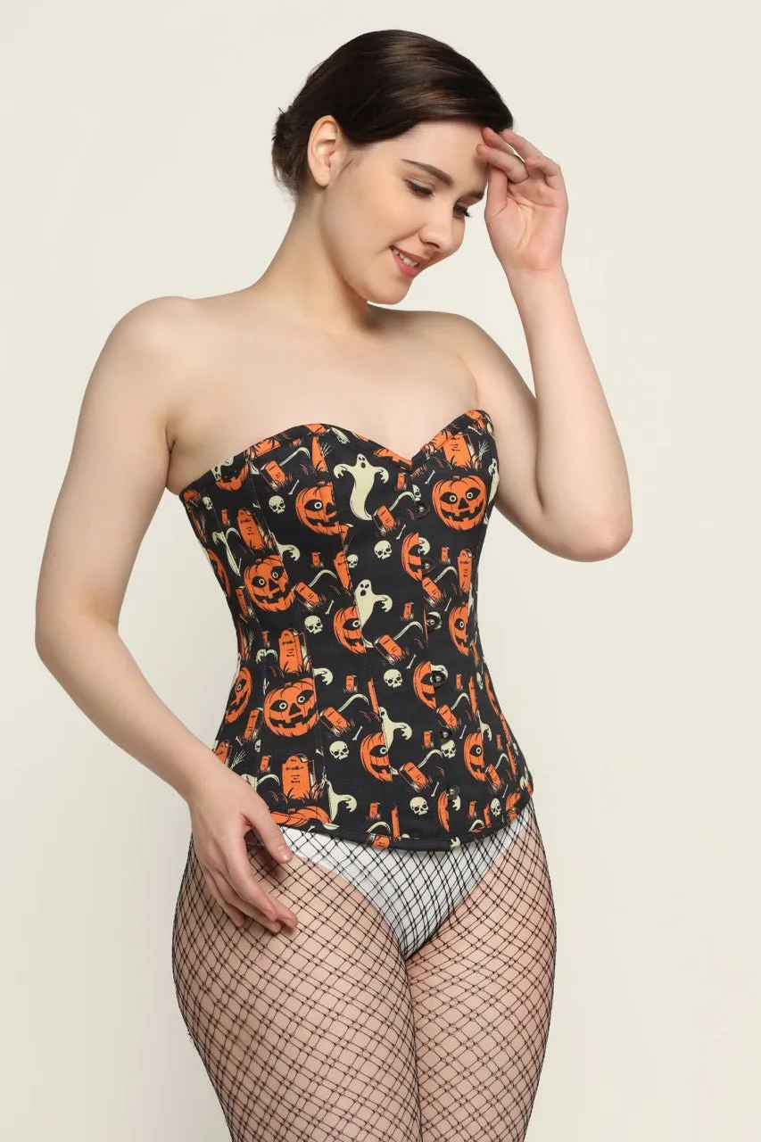 Pumpkin ghost printed waist reducing  overbust Corsets