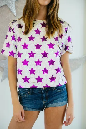 PURPLE STAR SEQUIN TOP