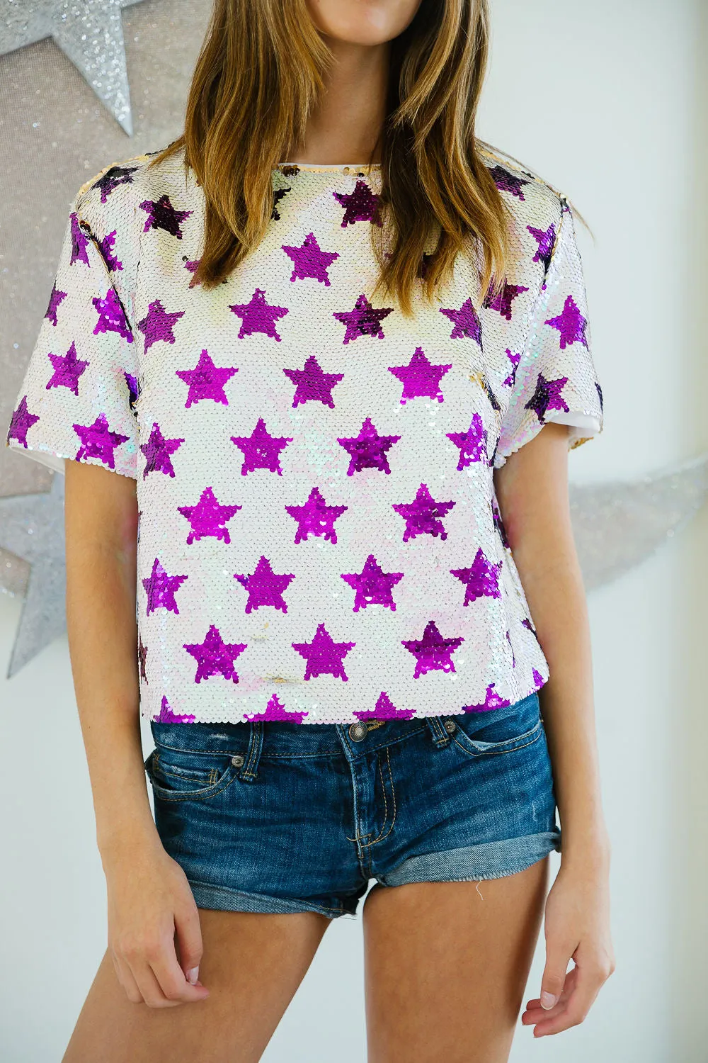 PURPLE STAR SEQUIN TOP