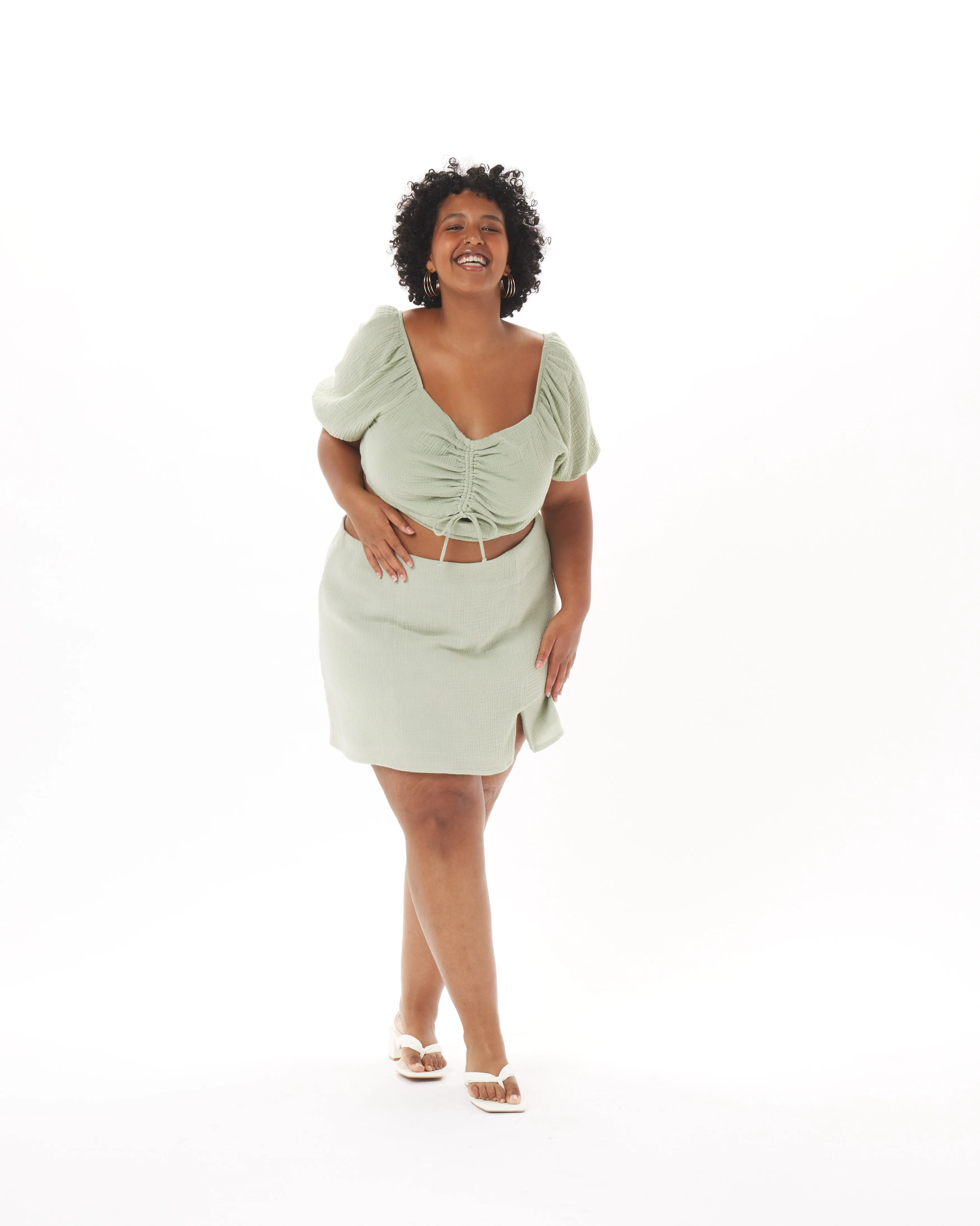 "Melanie" Cotton Gauze Skirt in Sage