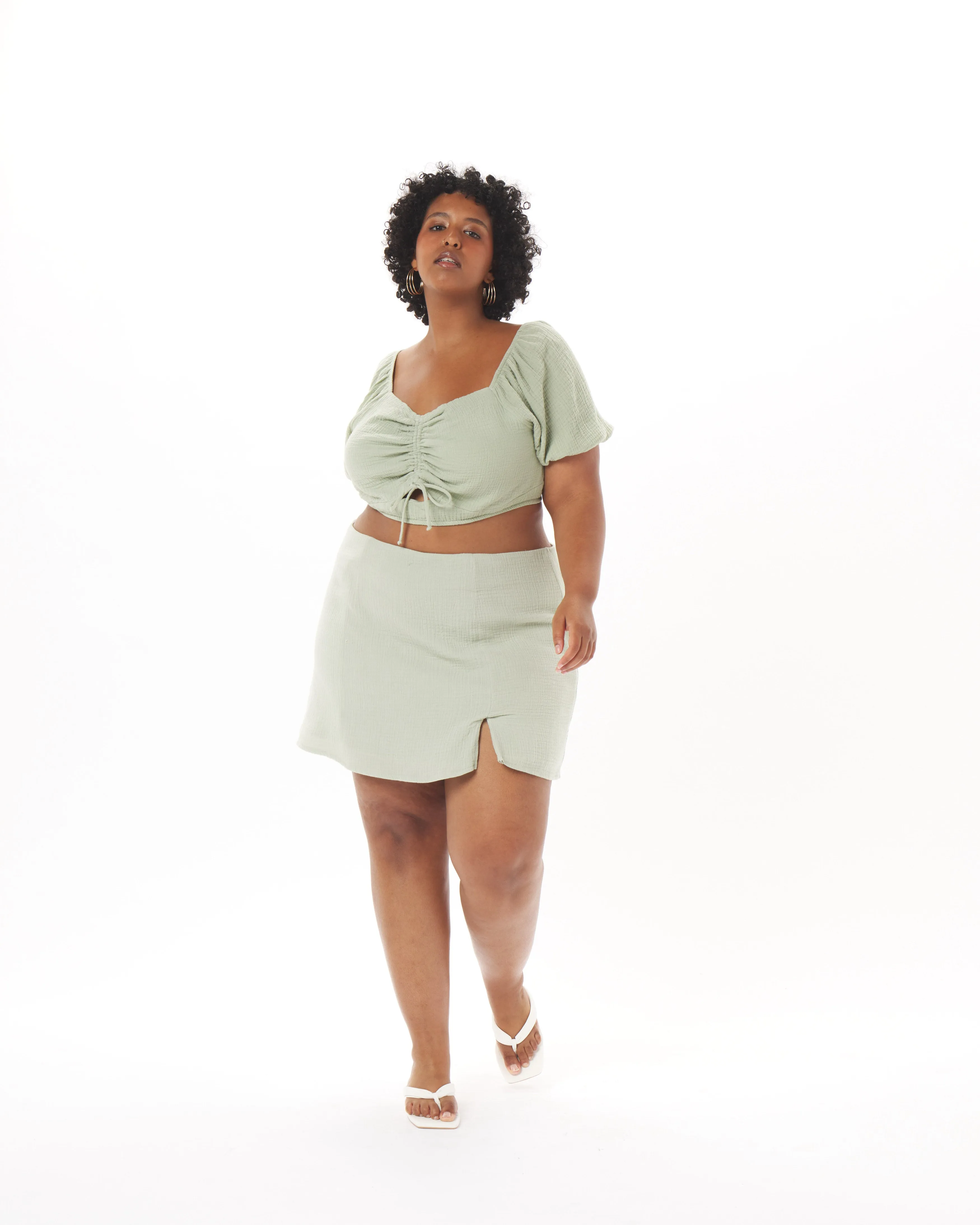 "Melanie" Cotton Gauze Skirt in Sage