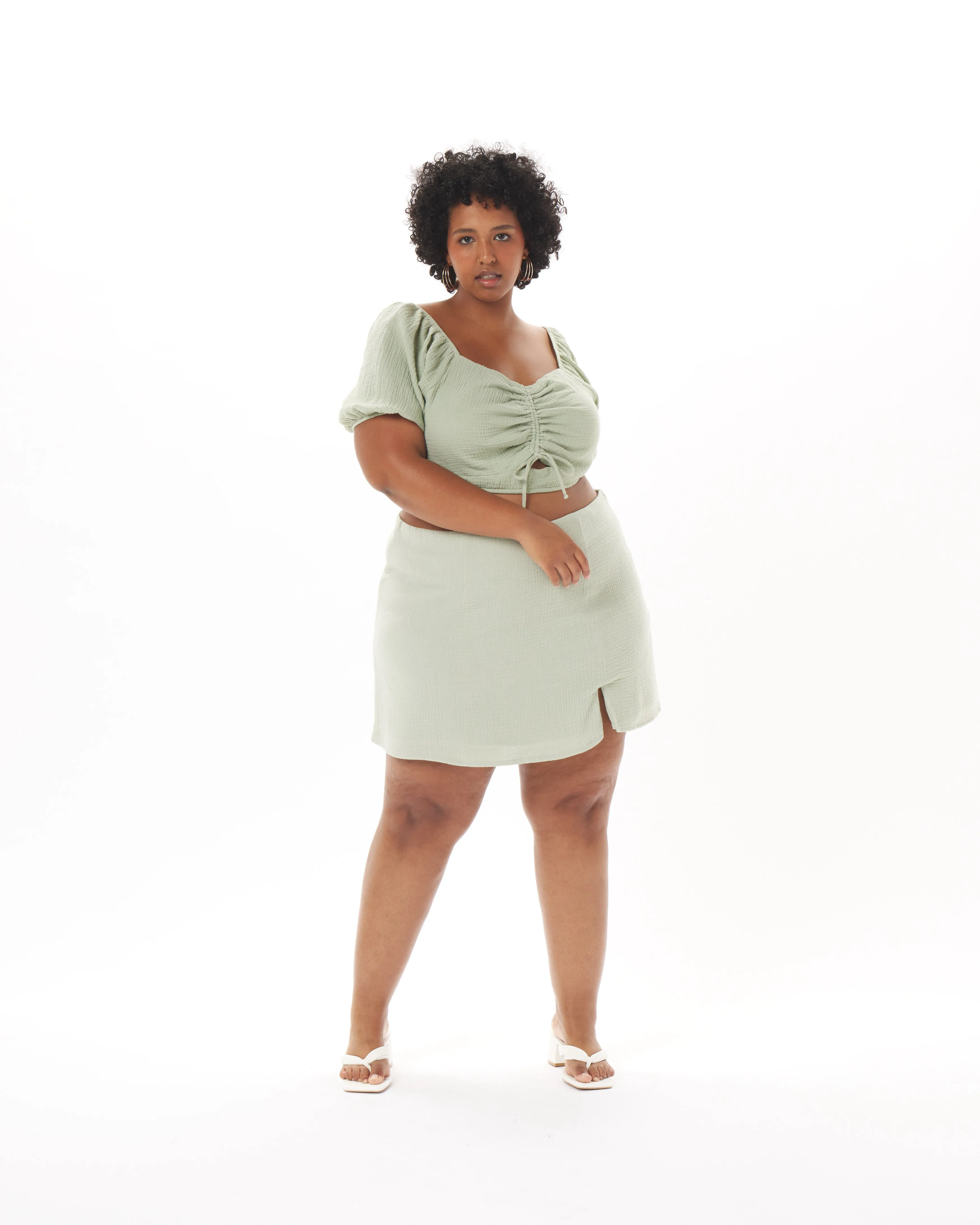 "Melanie" Cotton Gauze Skirt in Sage