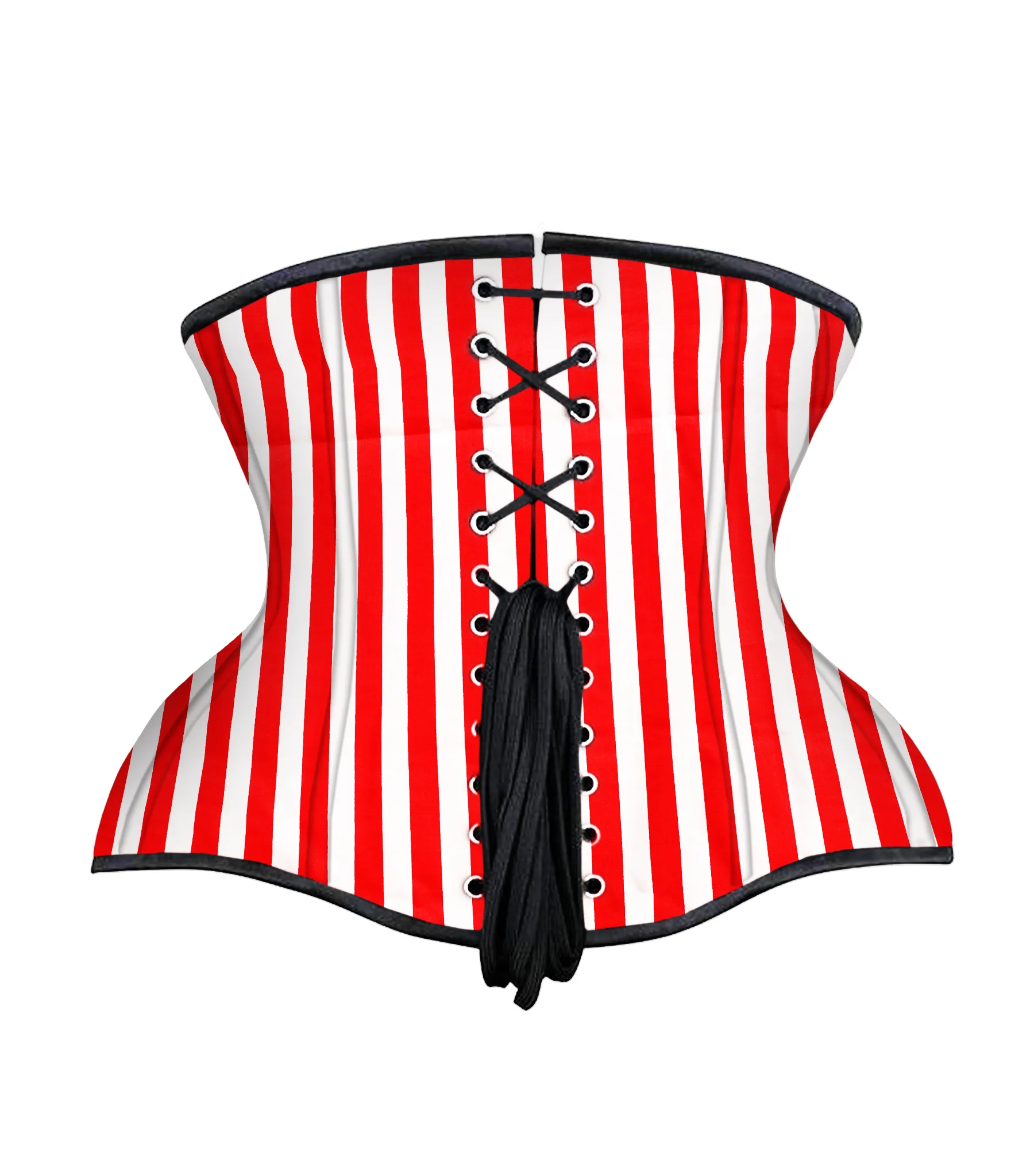 Red White Strip Cotton Authentic Steel Boned Underbust  Corset