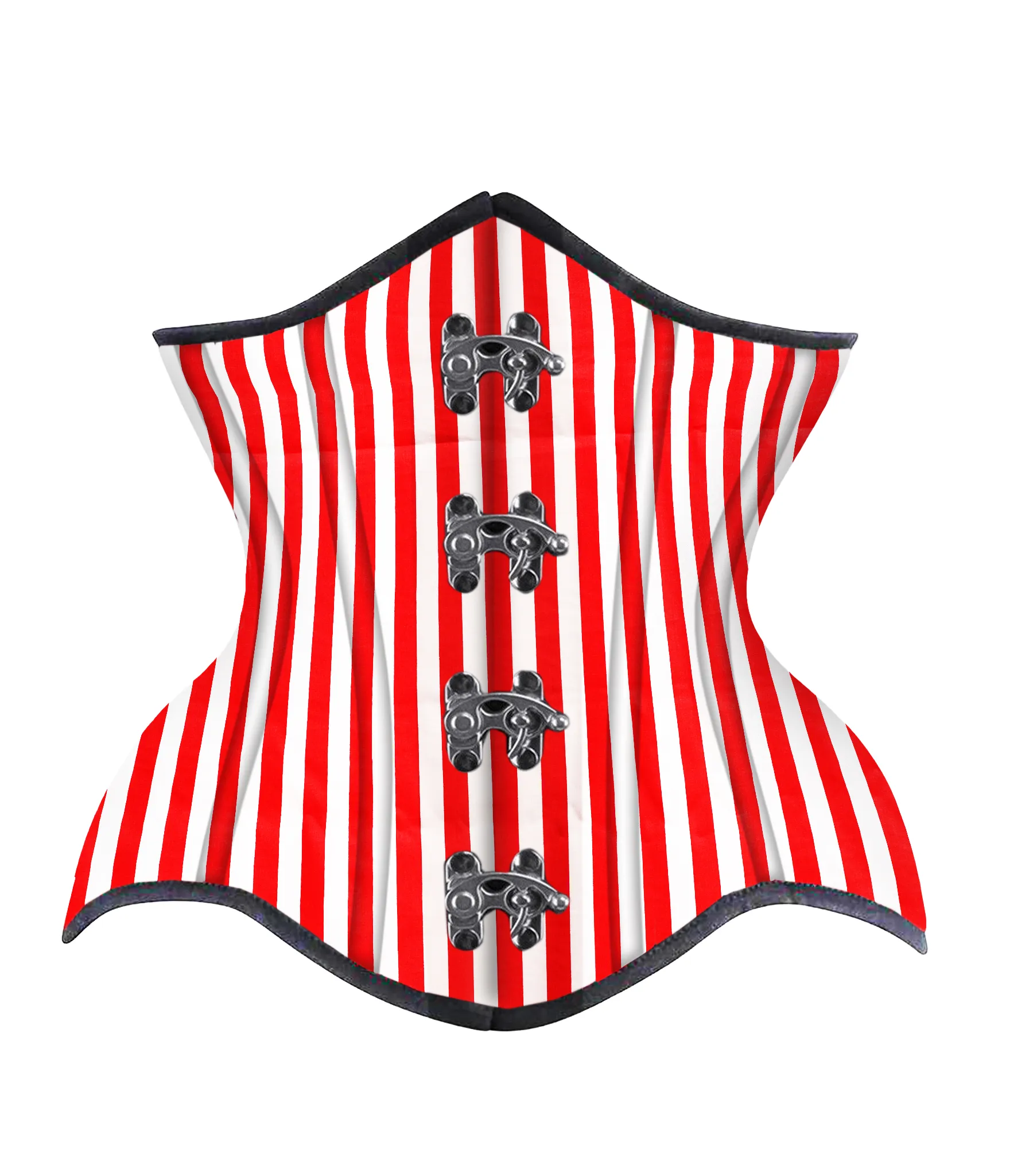 Red White Strip Cotton Authentic Steel Boned Underbust  Corset