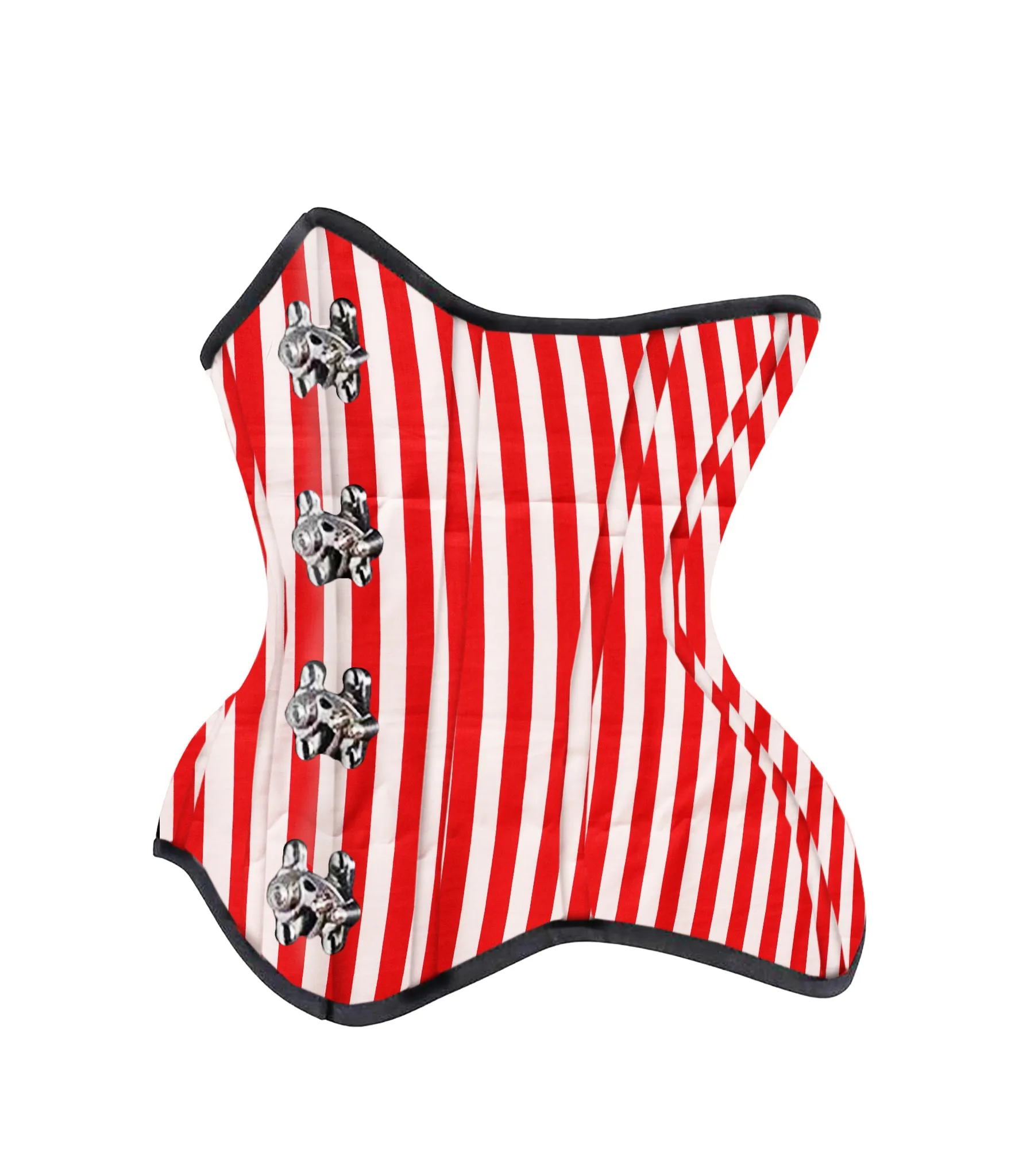 Red White Strip Cotton Authentic Steel Boned Underbust  Corset