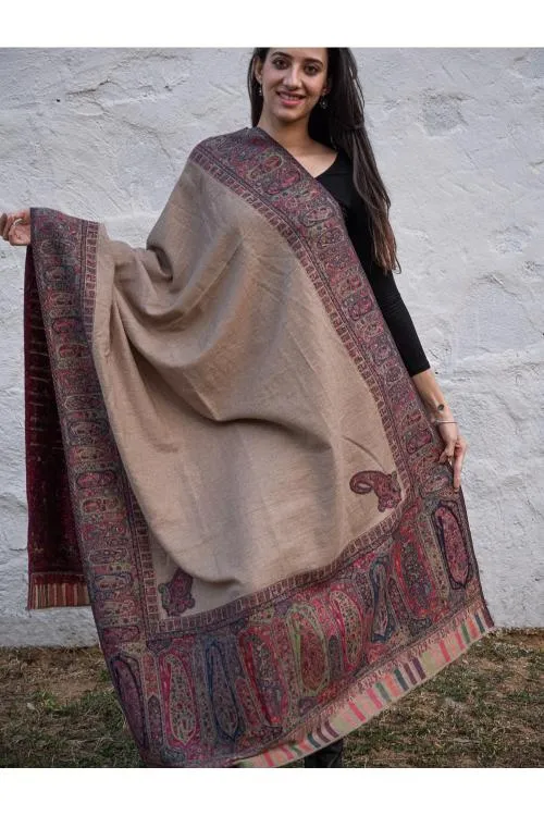 Regal Statement. Exclusive Soft Jamavar Design Kashmiri Shawl - Royal Beige