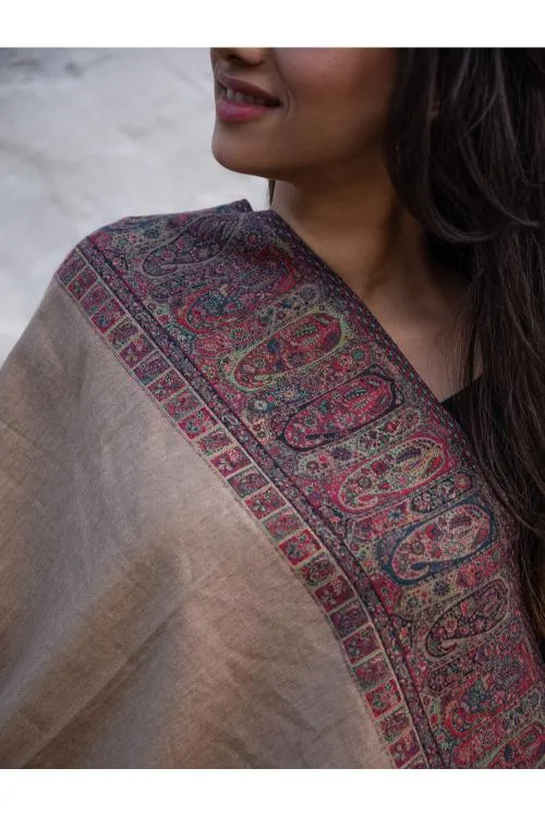 Regal Statement. Exclusive Soft Jamavar Design Kashmiri Shawl - Royal Beige