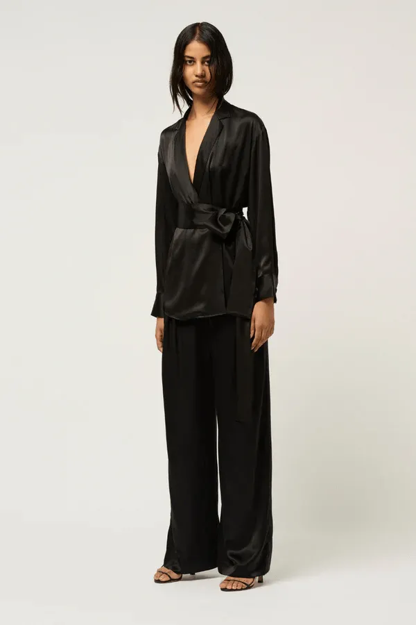 Relaxed Silk Wrap Shirt Black