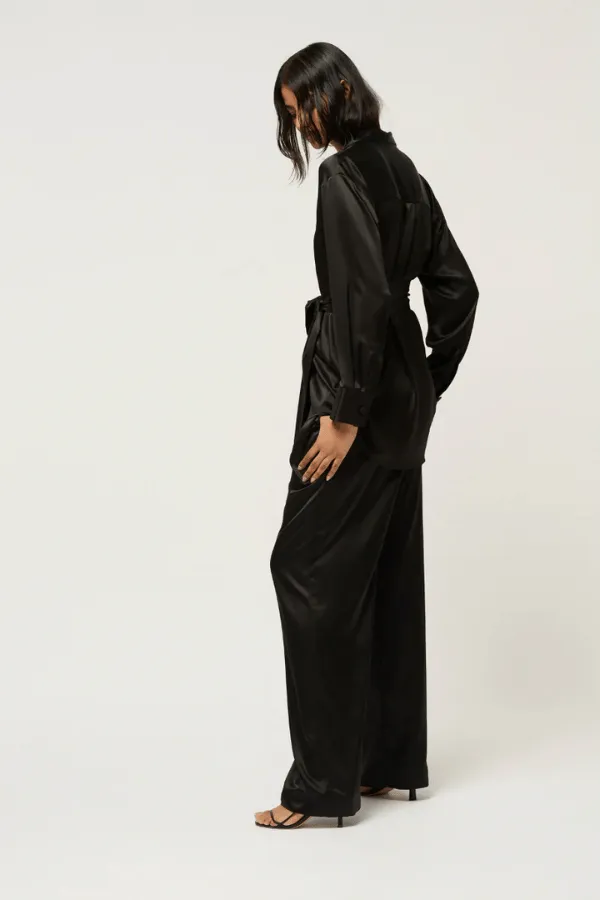 Relaxed Silk Wrap Shirt Black