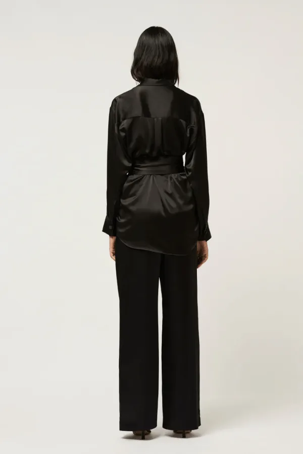 Relaxed Silk Wrap Shirt Black