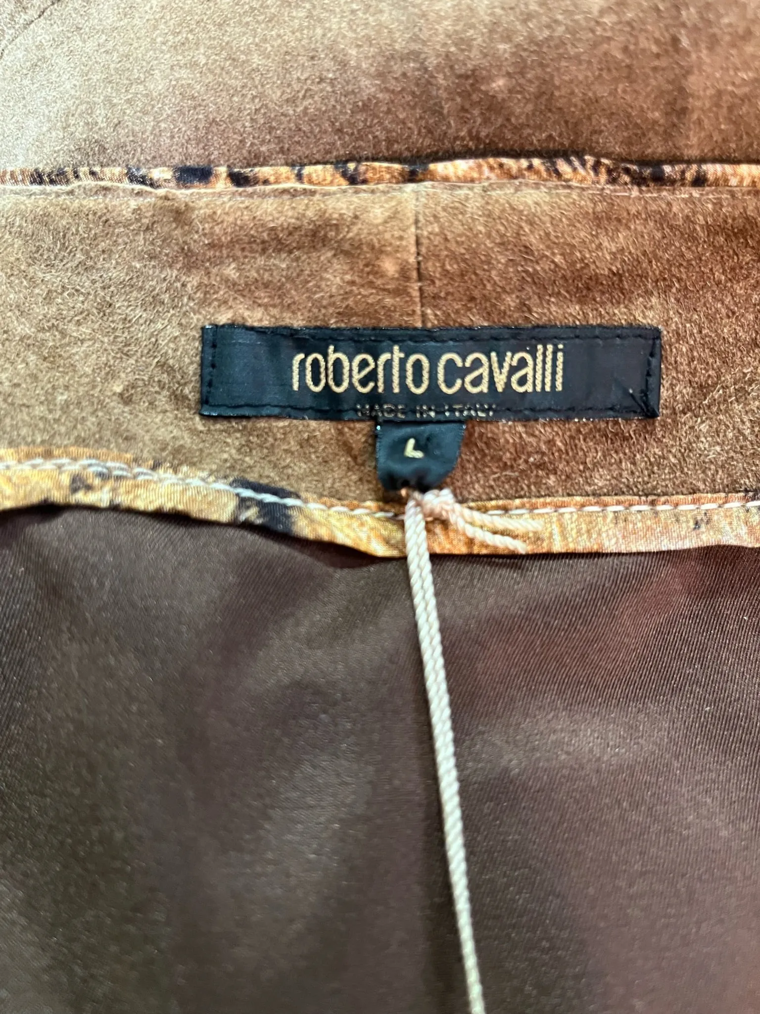 Roberto Cavalli Y2K Brown Suede Patchwork Skirt with Hand Painting