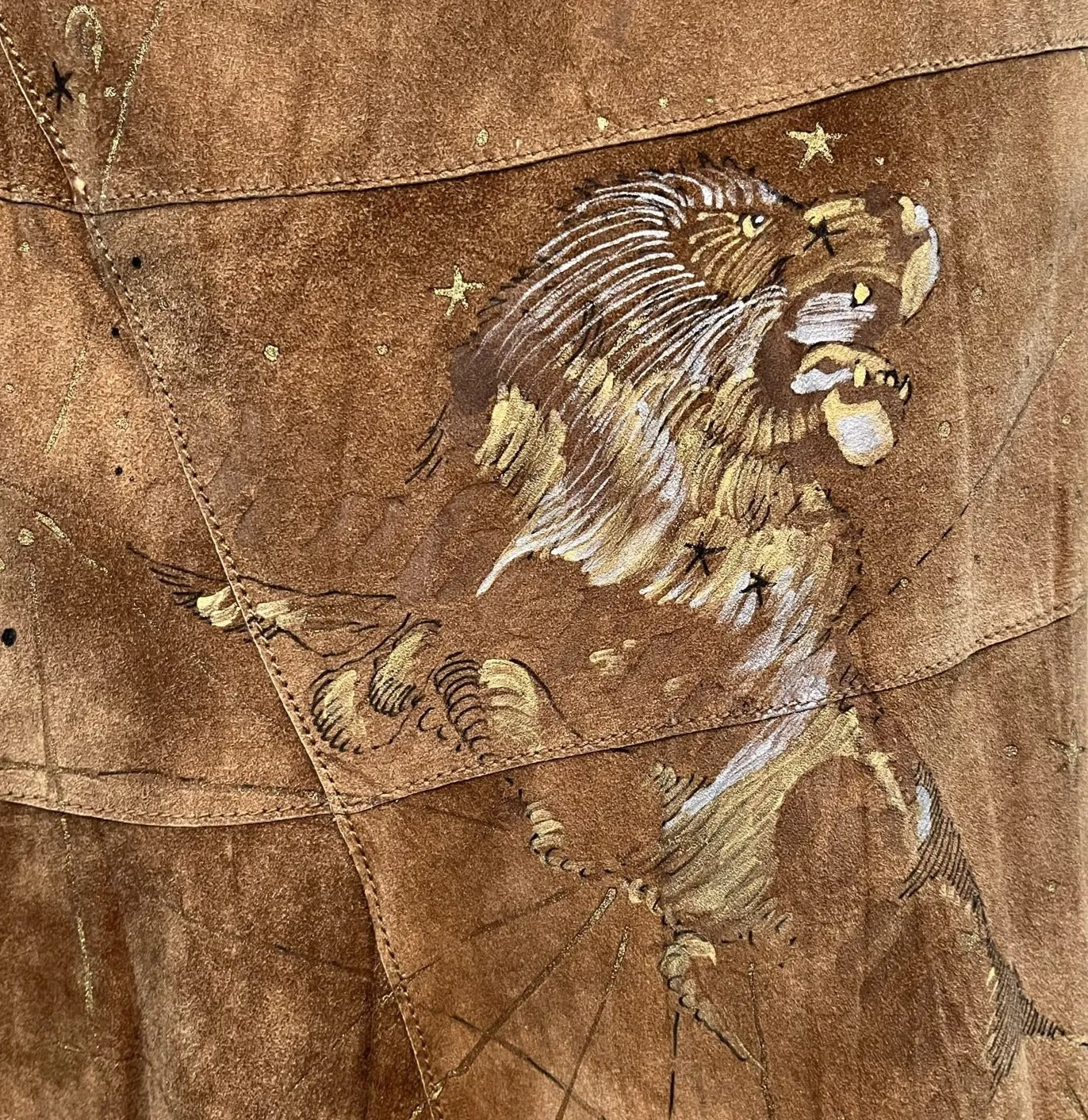 Roberto Cavalli Y2K Brown Suede Patchwork Skirt with Hand Painting