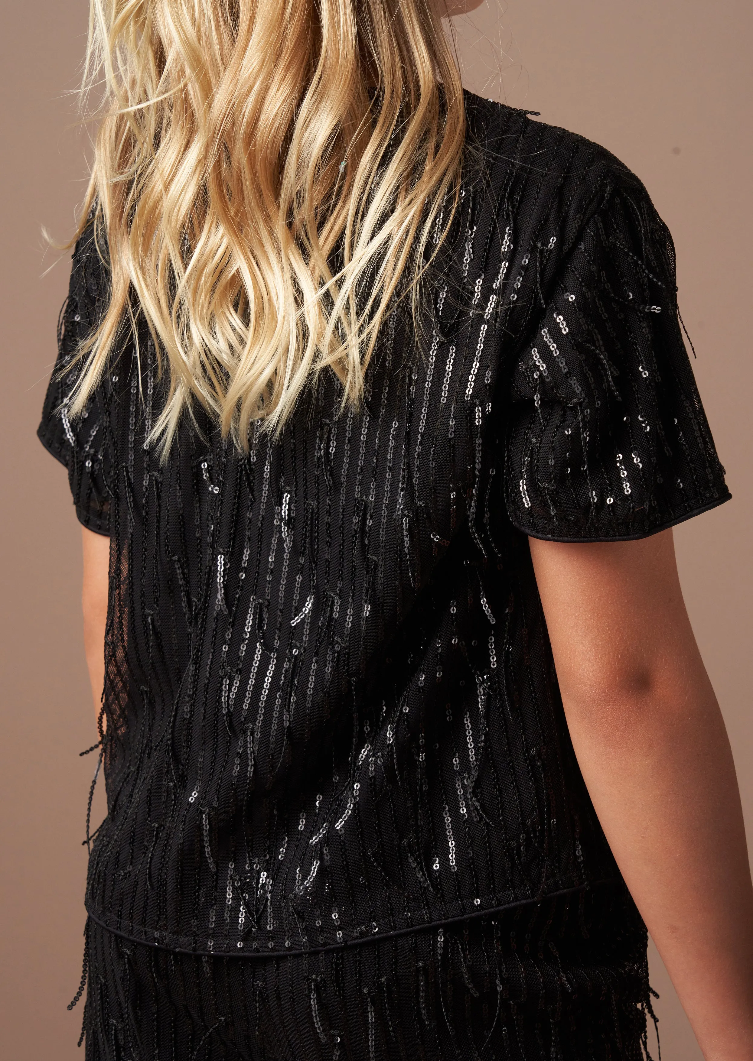 Sadie Black Tassel Sequin Top