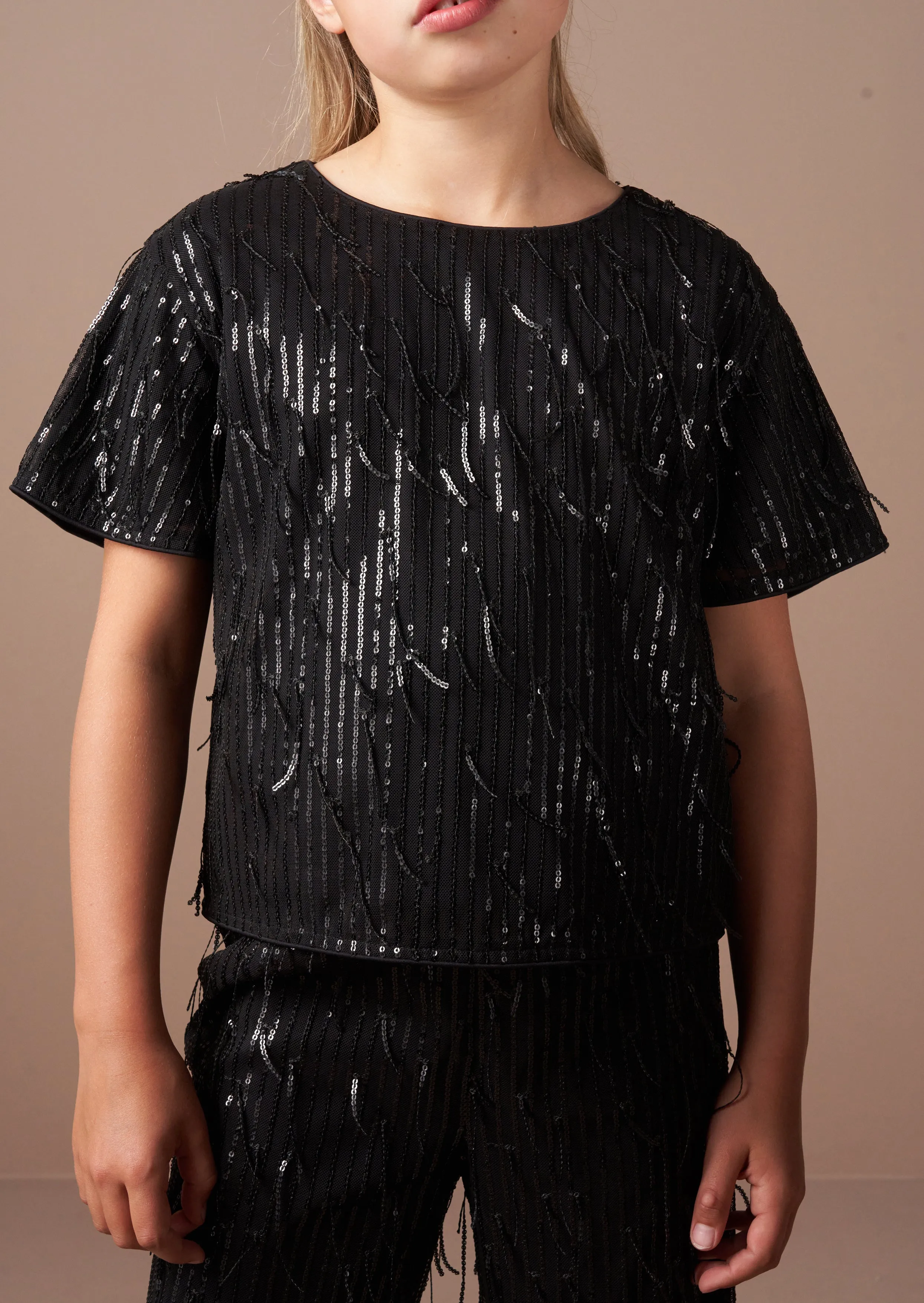 Sadie Black Tassel Sequin Top