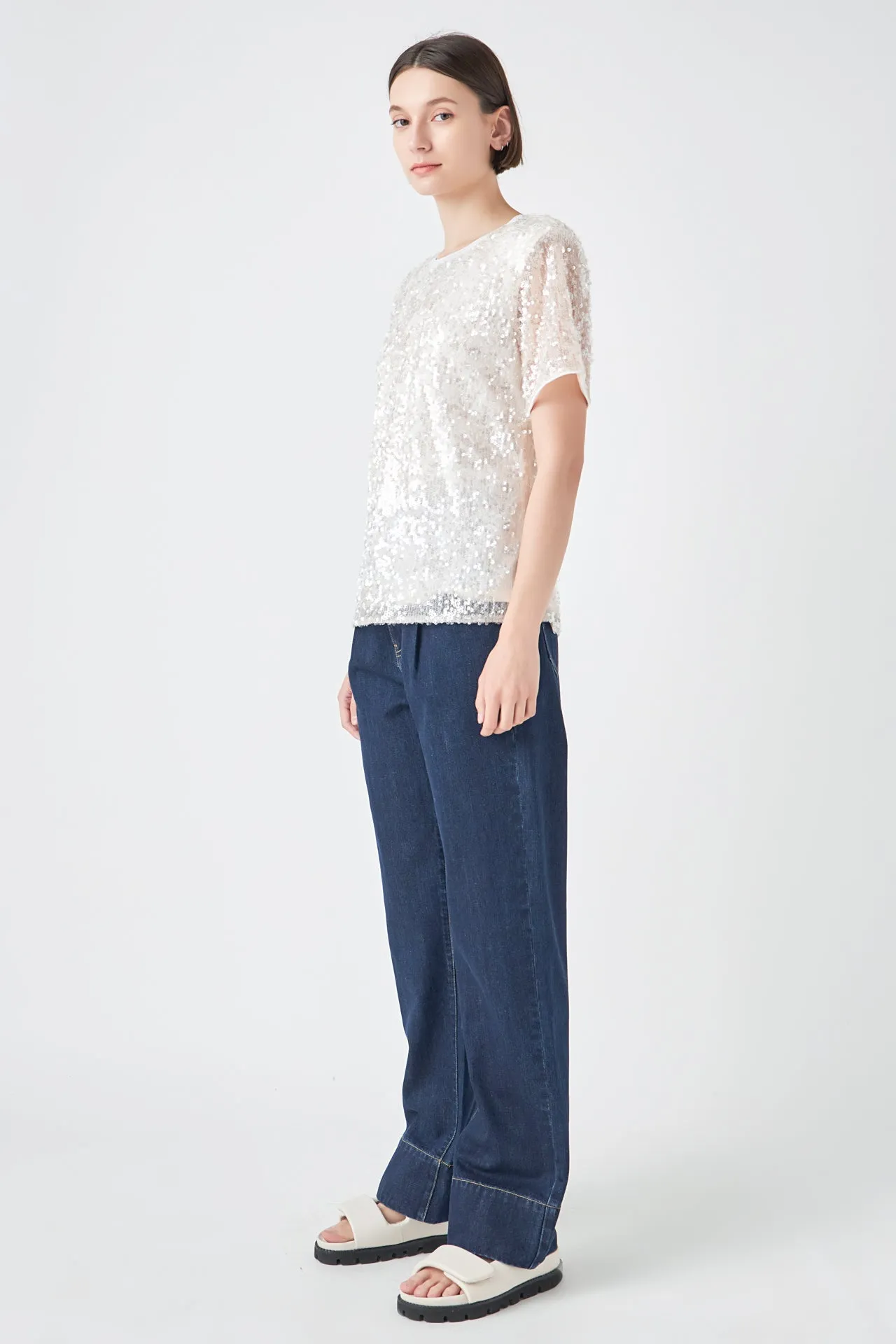 Sequin Shoulder Padded Top