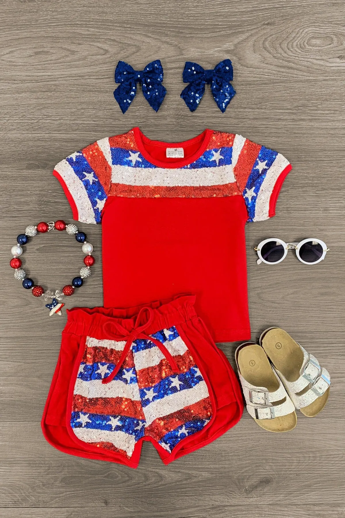 Sequin Stars & Stripes Lounge Short Set
