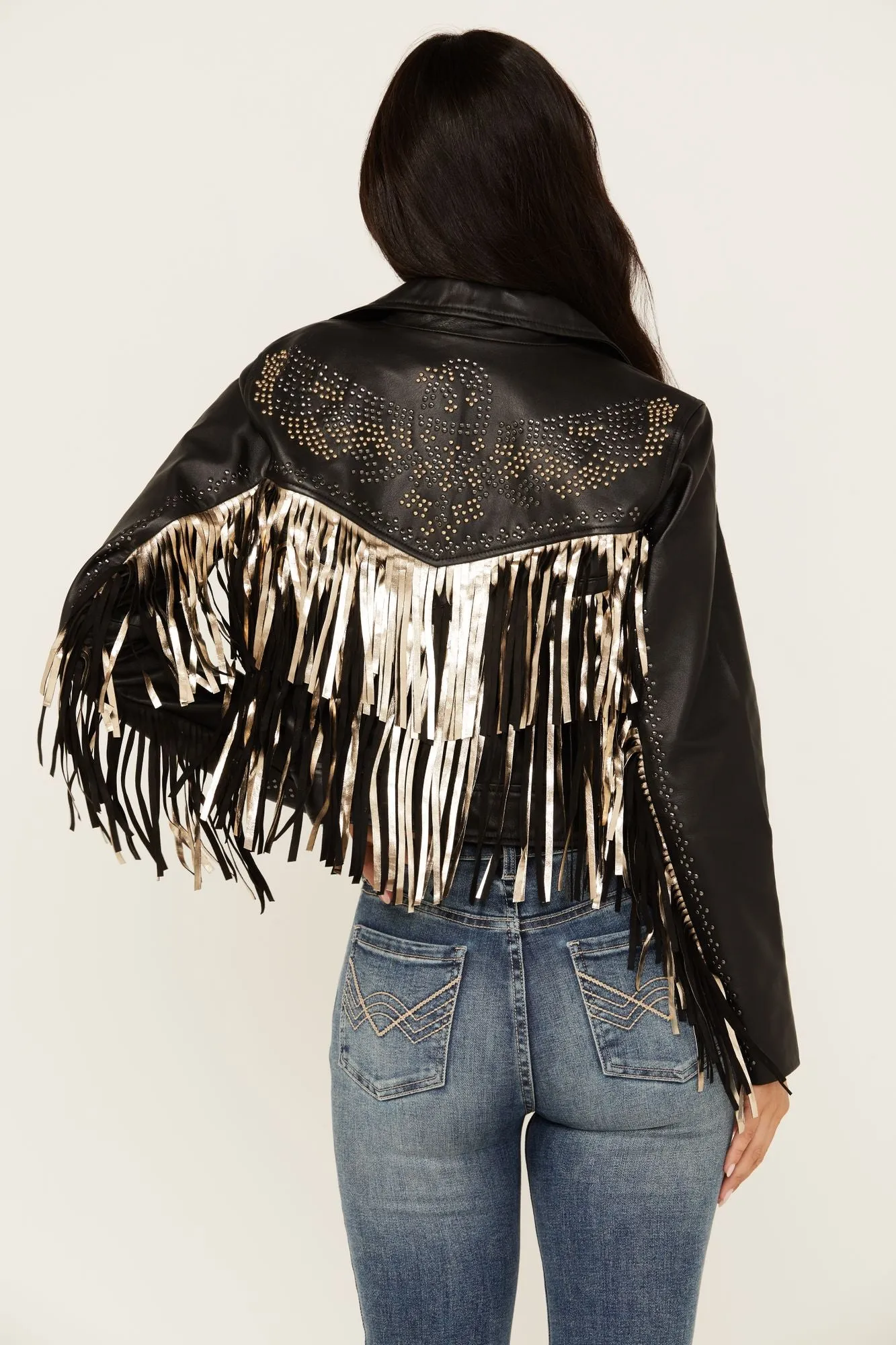 Sparks Studded Thunderbird Fringe Leather Jacket