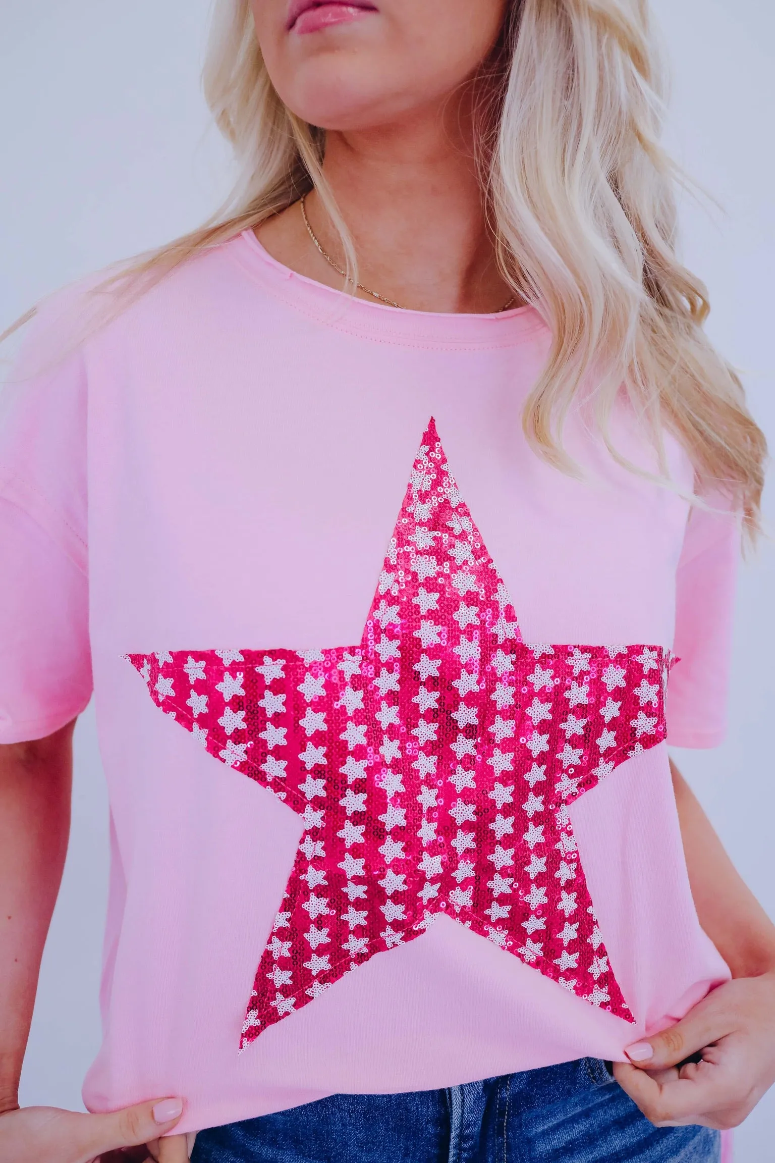 Star Sequin Patch Oversized Top - 3 Colors