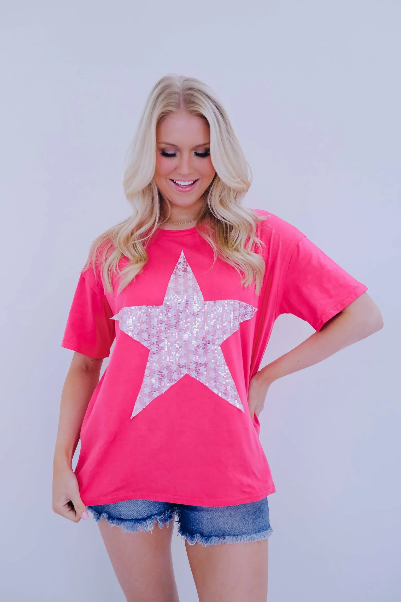 Star Sequin Patch Oversized Top - 3 Colors