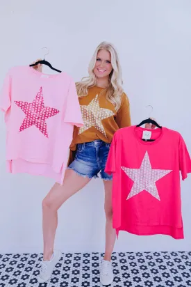 Star Sequin Patch Oversized Top - 3 Colors