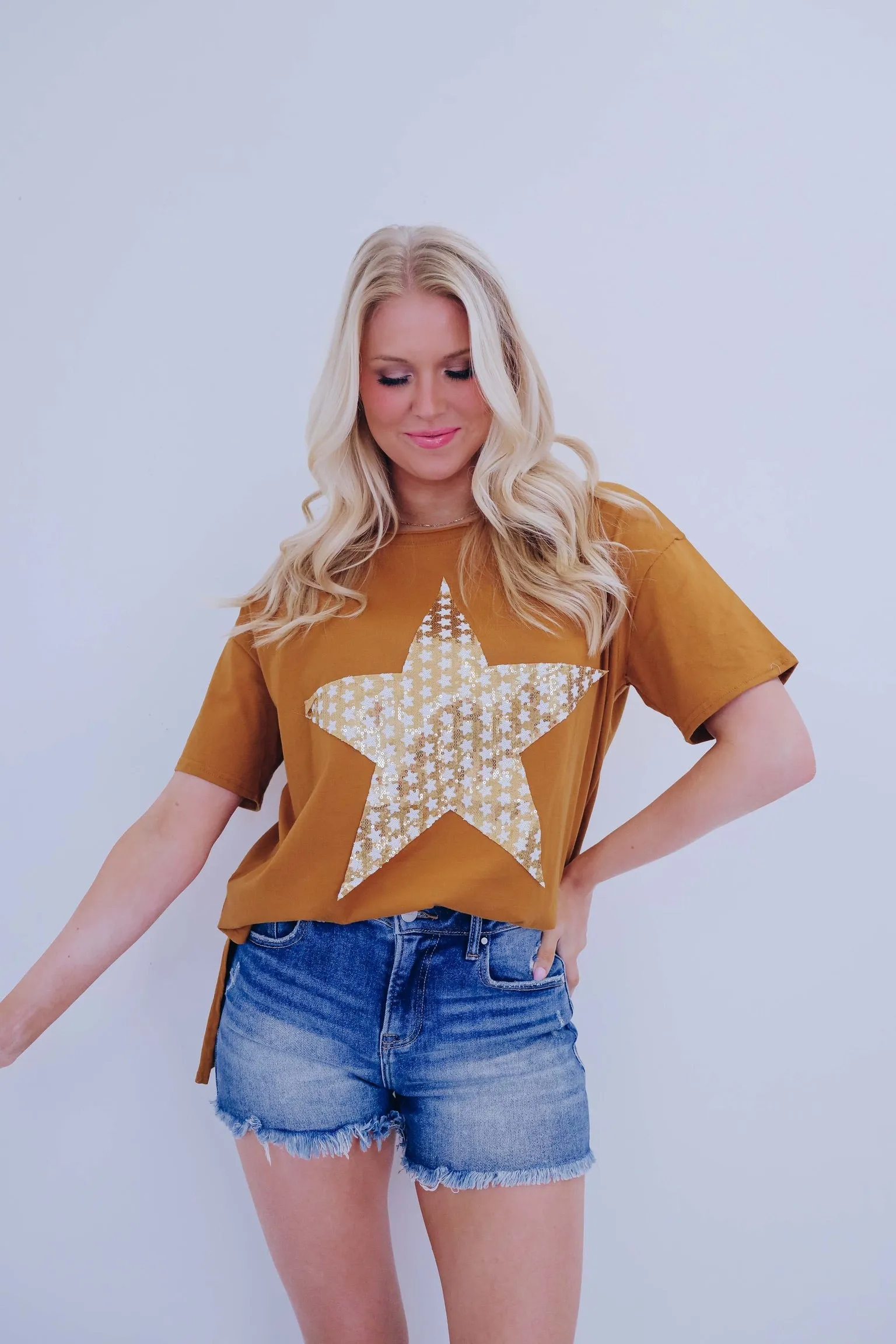 Star Sequin Patch Oversized Top - 3 Colors