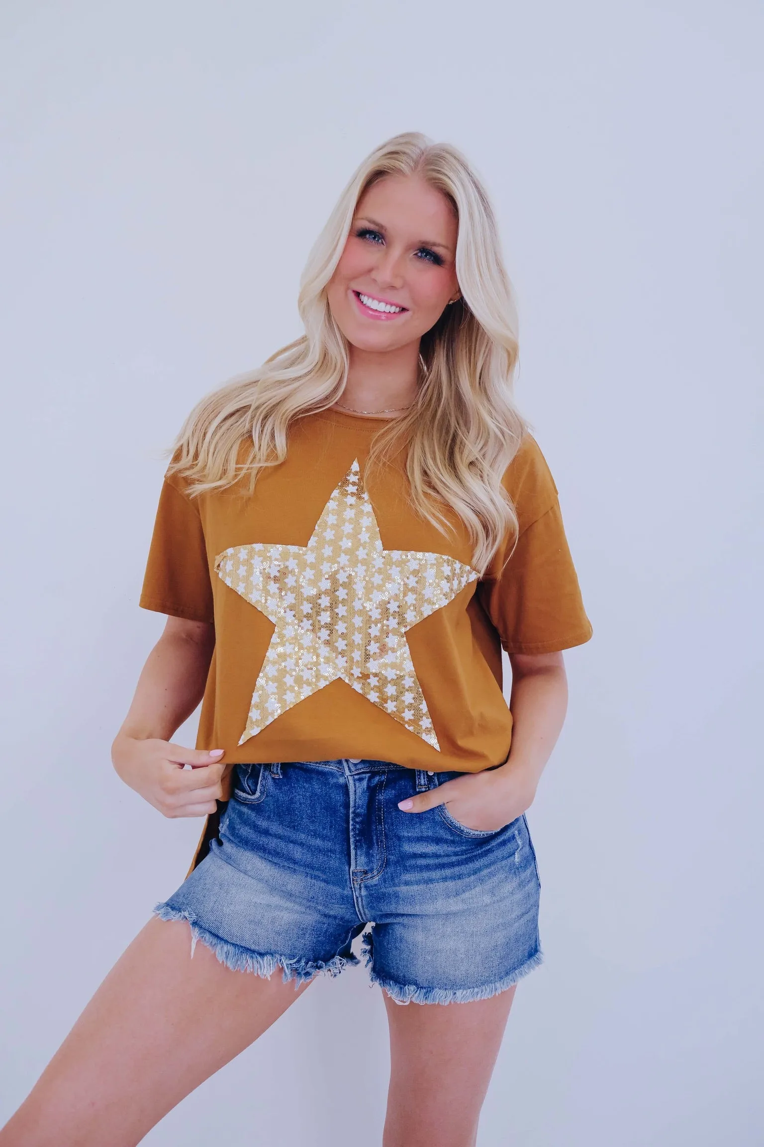 Star Sequin Patch Oversized Top - 3 Colors